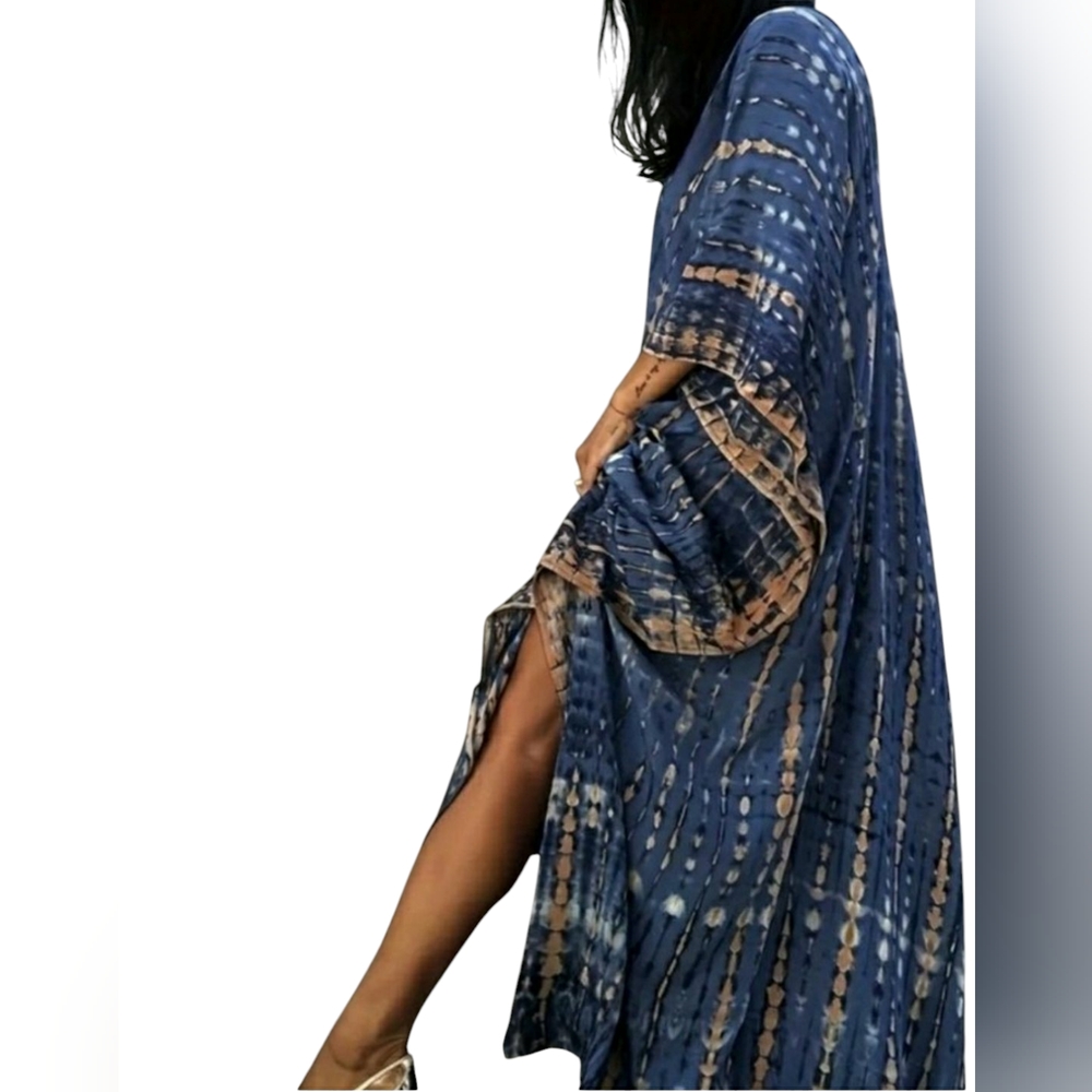 ELEGANT FREE FLOWING BLUE TIE-DYE KAFTAN/DRESS